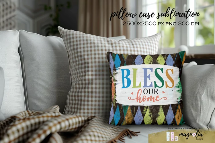 Pillow case BLESS OUR HOME sublimation design png