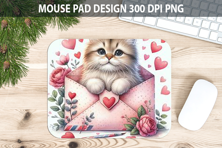 Watercolor Cat Mouse Pad Sublimation - Valentines PNG