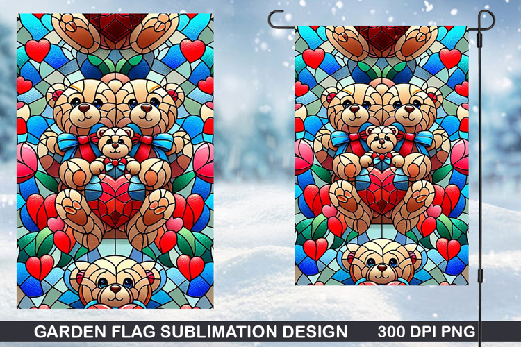 Bear Garden Flag Sublimation| Flower Garden Flag PNG