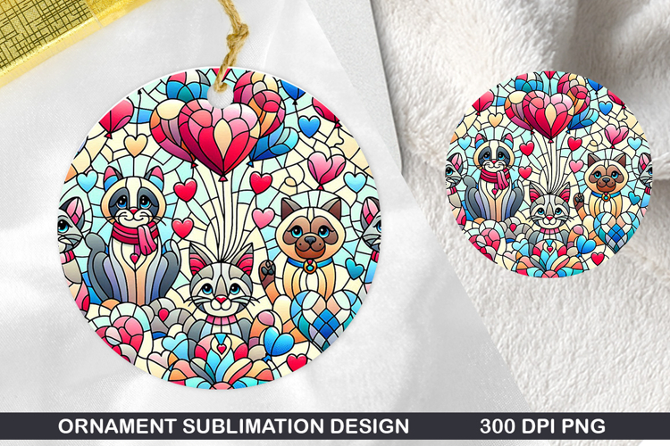 Cat Stained Glass Ornament PNG, Digital Download File