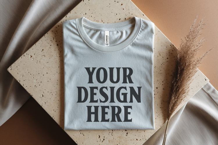 Heather Prism Natural Bella Canvas 3001 Flat Lay T-Shirt Moc