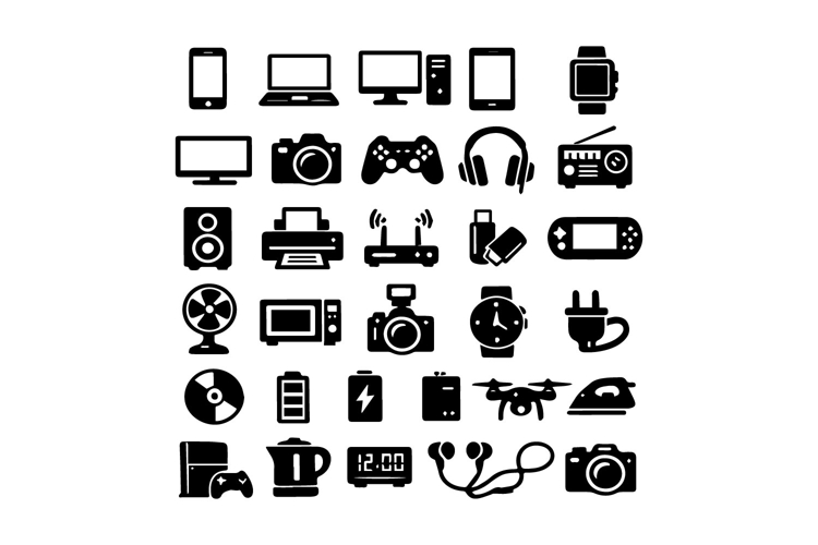 25 Black and White Electronic Icon Collection Design