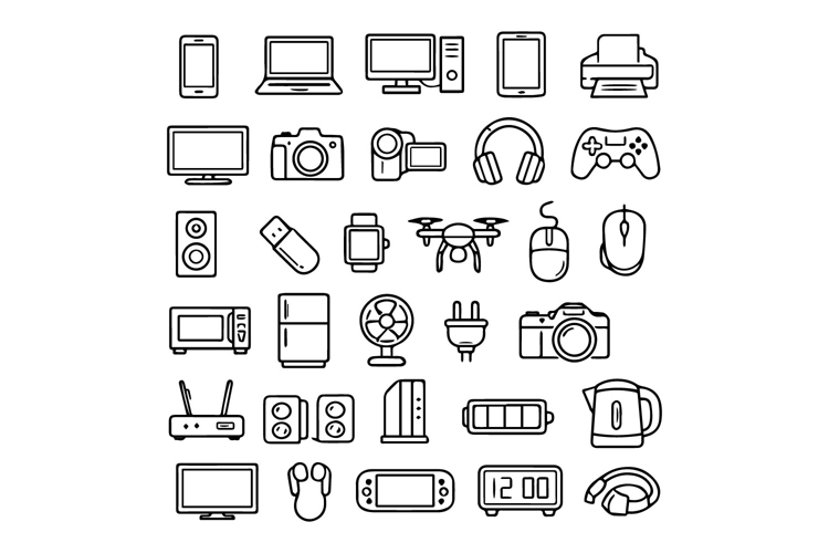 25 Black and White Outline Electronic Icons Design