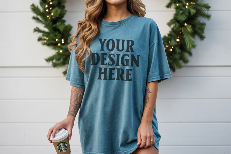 Christmas Comfort Colors 1717 Blue Spruce TShirt Mockup, CC