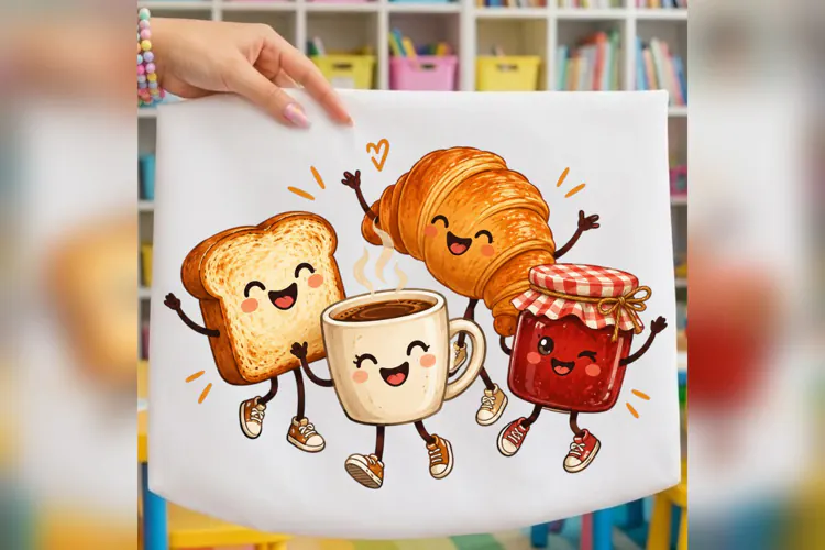 Cute Breakfast Friends PNG, Coffee Croissant Toast Jam png