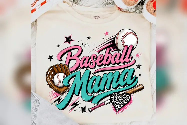 Baseball Mama PNG, Pink Teal Baseball Mom Design, Leopard