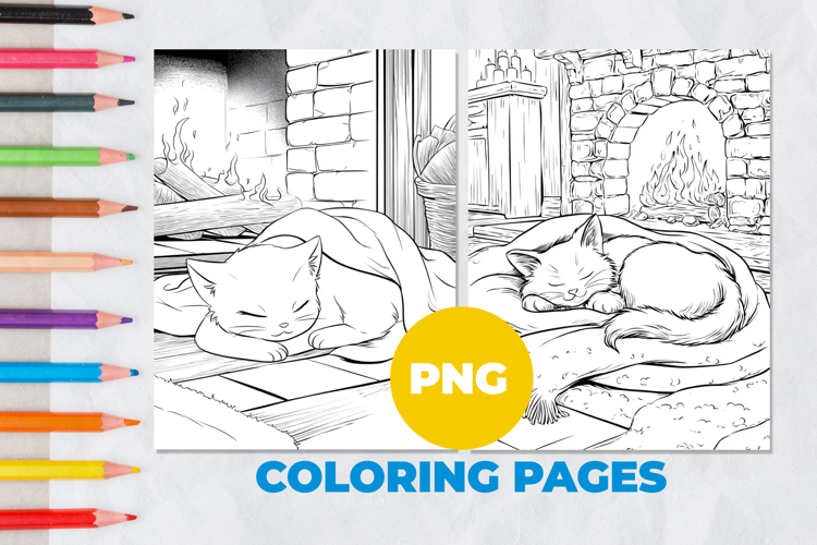 A cat near the fireplace Coloring Pages | Coloring book