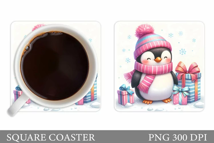 Cute Penguin Coaster Design. Christmas Coaster Sublimation