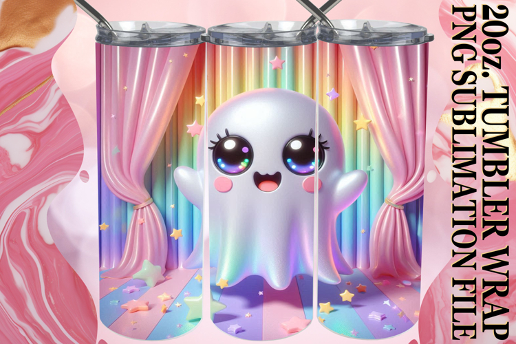 Blissful Dreams 20oz tumbler wrap, 3D Cute Ghost