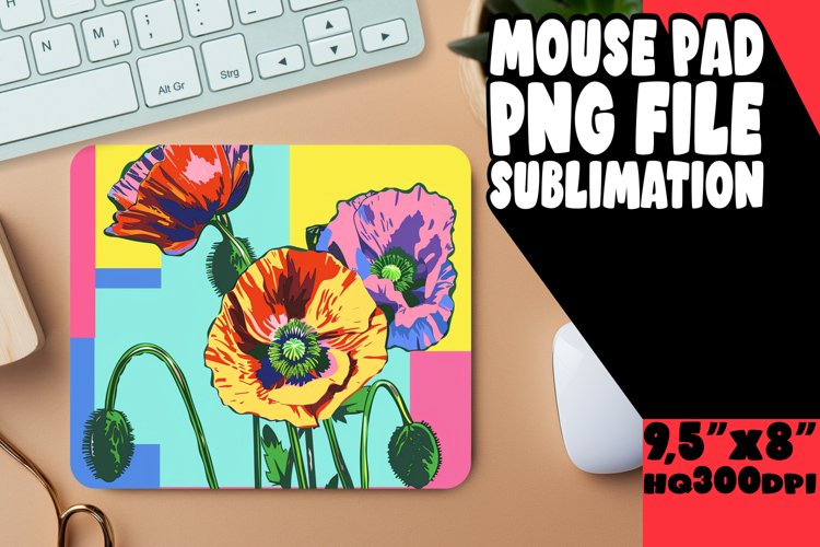 Colorful Pop Art Flower Mouse Pad Design PNG