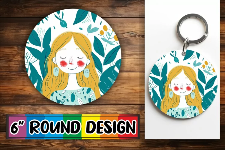 Chic Woman with Flowers Round Design Sublimation PNG