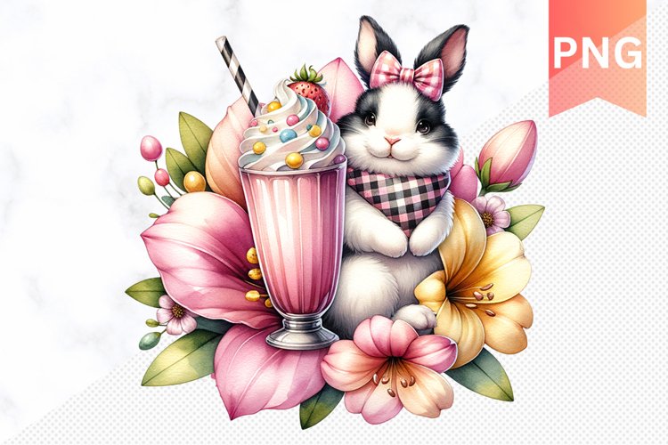 Easter Bunny And Milkshake Flowers Sublimation - Clipart PNG