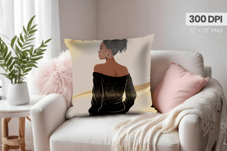 Afro Girl /Woman braided hair Pillow Design, Black Queen PNG