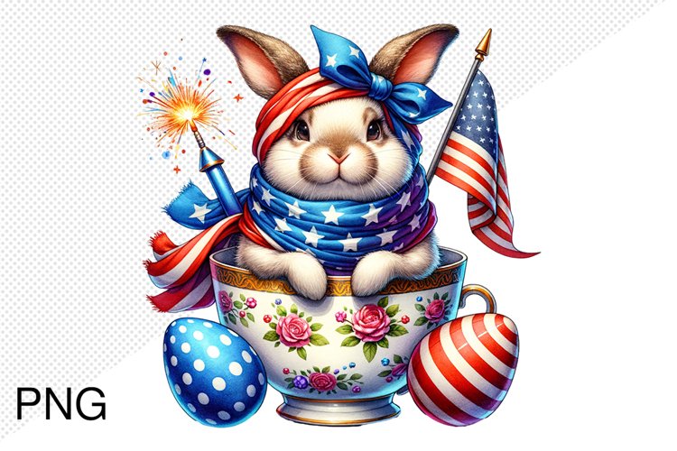 4th Of July Bunny Sublimation Clipart PNG Design