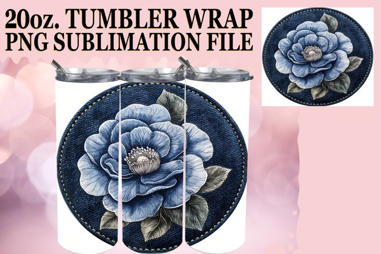 Spring Denim Blossom Tumbler Sublimation 20oz example image 1
