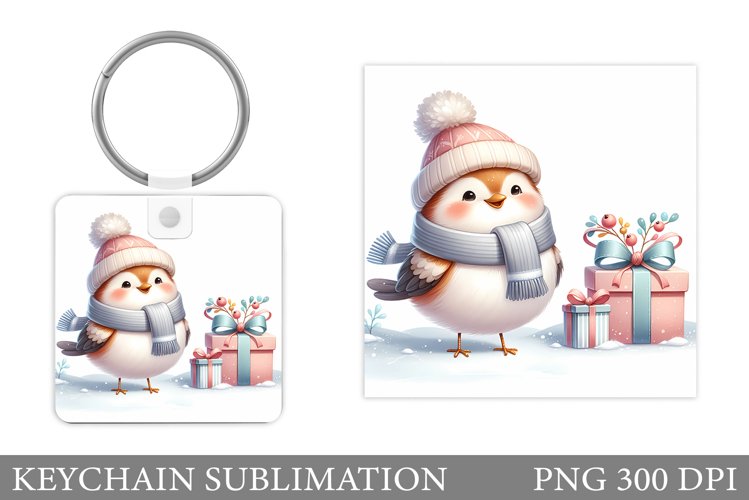 Christmas Bird Keychain. Christmas Keychain Sublimation example image 1