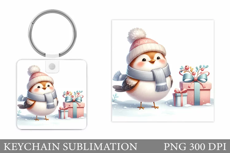 Christmas Bird Keychain. Christmas Keychain Sublimation