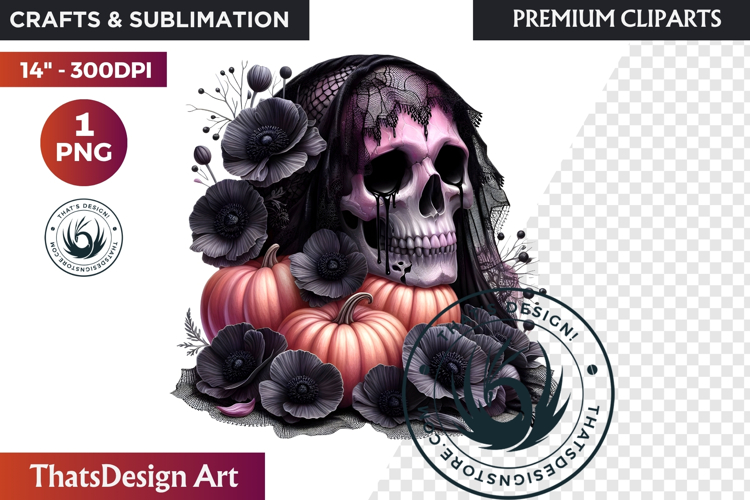 Pink and Black Gothic Halloween Skulls Clipart, pastel goth