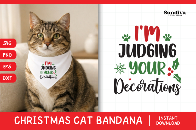 Christmas Cat Bandana Quotes SVG | Judging Your Decorations