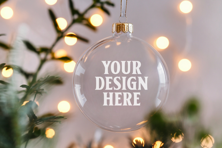 Acrylic Christmas Ornament Mockups | Clear Round Holiday
