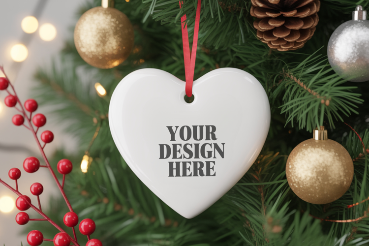 Christmas Love Heart Ornament Mockup | Holiday Hanging