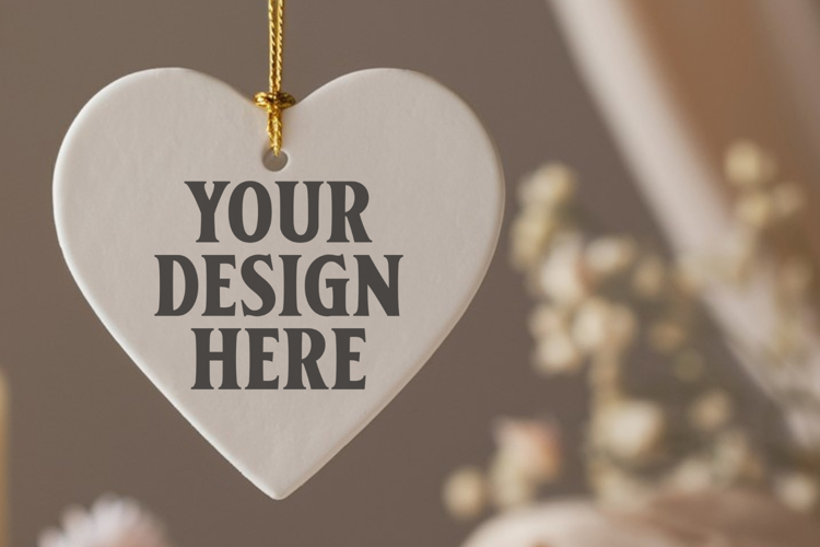 Christmas Heart Ornaments Mockup | Hanging Glass Heart Ornam