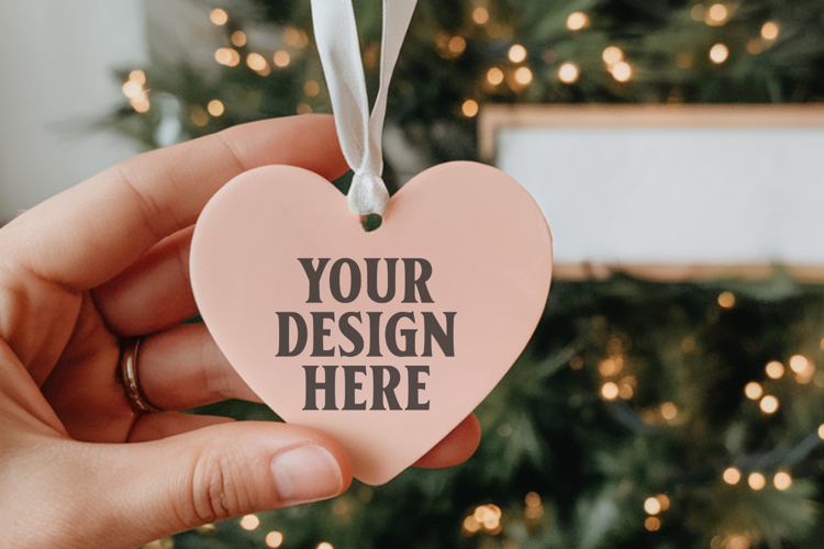 Heart Shaped Christmas Ornament Mockups | Frosted Glass Holi