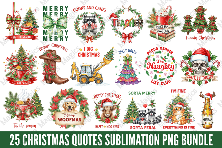 Christmas Quotes Sublimation Png Bundle