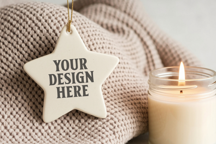 Christmas Star Ceramic Ornaments Mockup