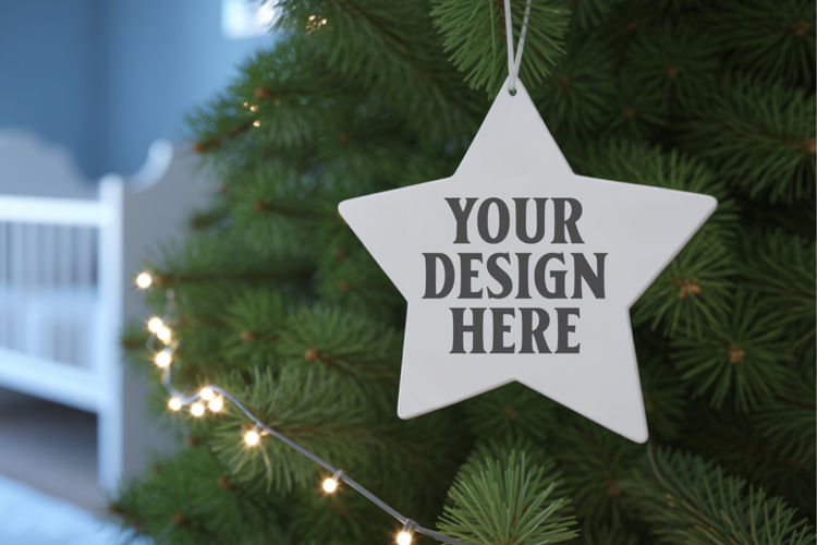 Christmas Star Ceramic Ornaments Mockup | Holiday Star Ornam