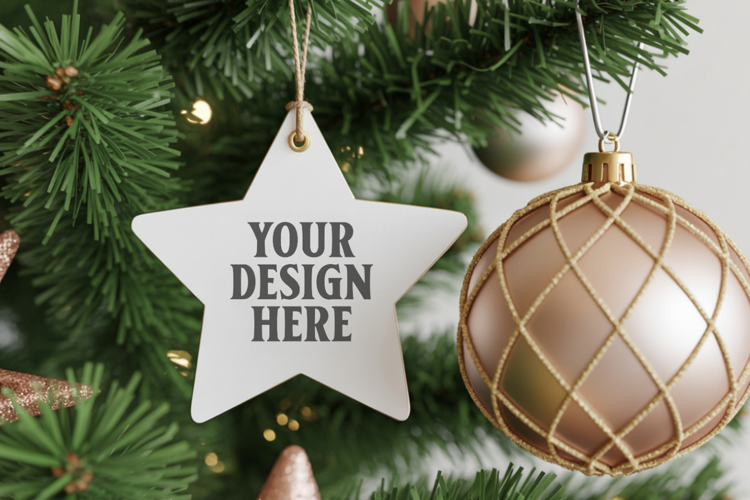 Christmas Star Ceramic Ornament Mockup | Cozy Boho Holiday D