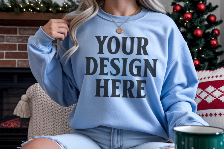 Comfort Colors 1566 Lagoon Blue Sweatshirt Mockup Real Model