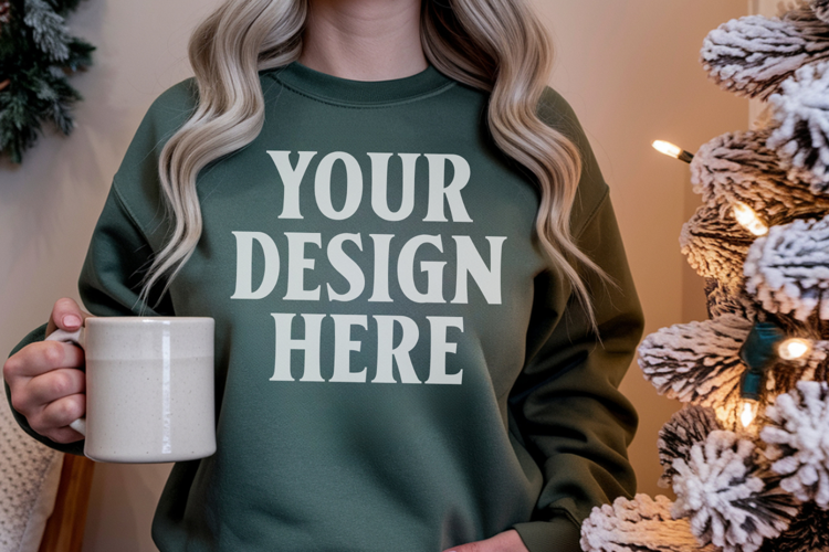 Comfort Colors 1566 Light Green Sweatshirt Mockup, Cozy Boho