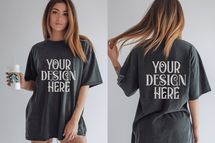 Comfort Colors 1717 Black Front & back T shirt mockups