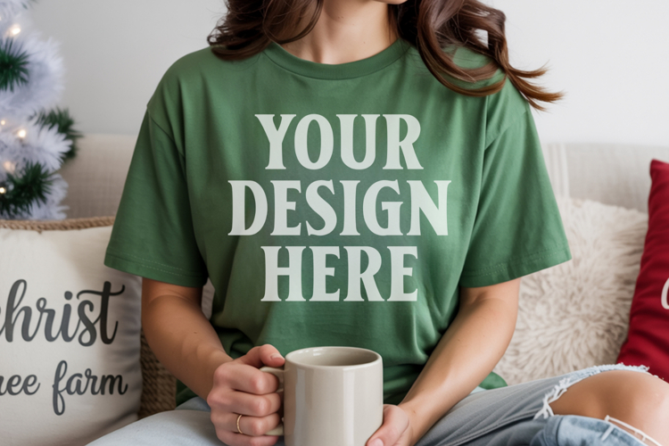 Island Green Comfort Colors 1717 Christmas Shirt Mockup, Coz