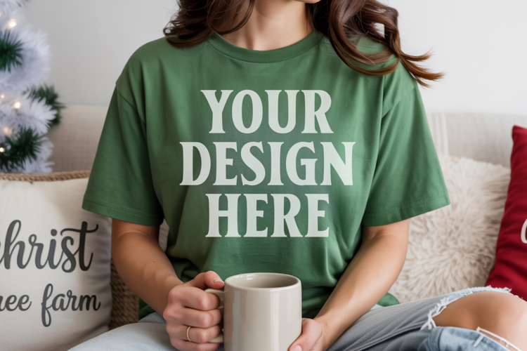 Island Green Comfort Colors 1717 Christmas Shirt Mockup, Coz