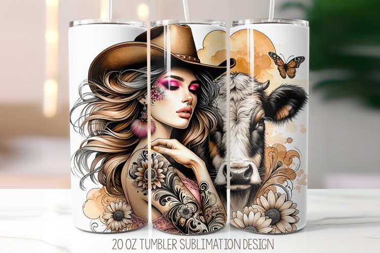 Girl and cow Tumbler Sublimation Design | 20oz Tumbler