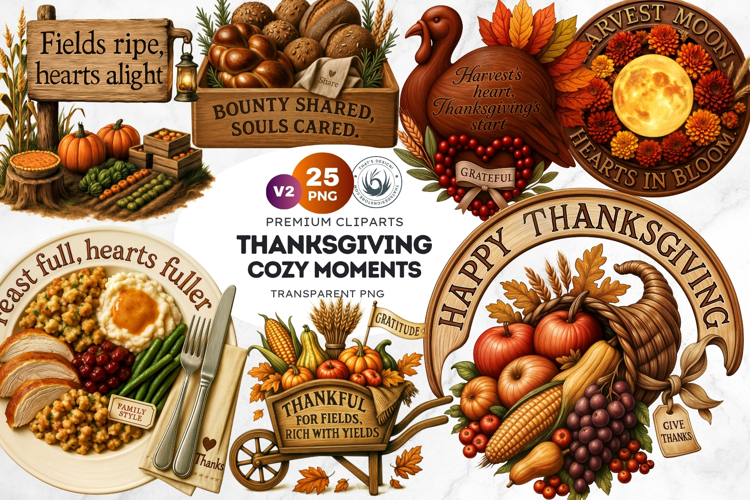 Cozy Thanksgiving greetings PNG V2, Grateful Quotes Clipart