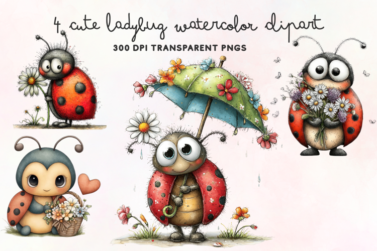 Cute Ladybug Watercolor Clipart PNG