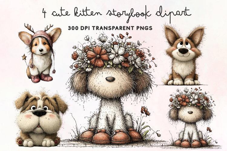 Cute Watercolor Dogs Clipart PNG