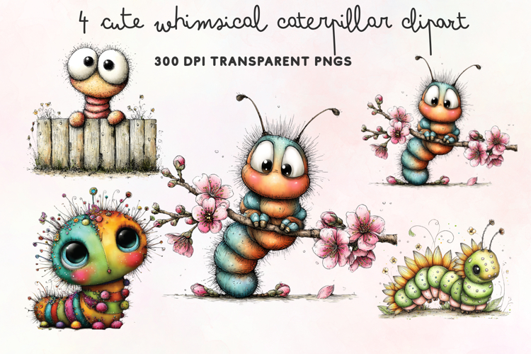 Cute Whimsical Caterpillar Clipart PNG example image 1