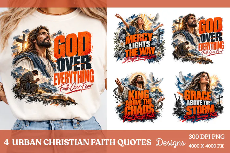 4 Urban Christian Faith Shirt PNG Designs, 4 Christian Grace