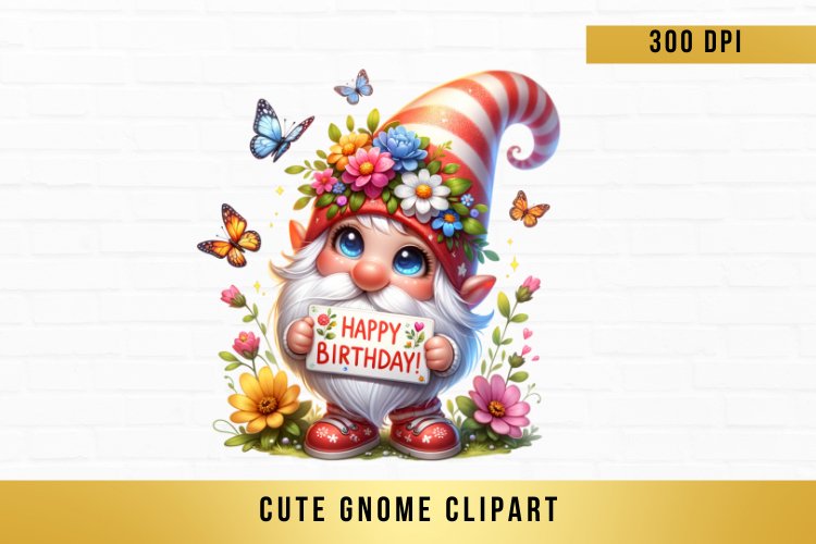 watercolor cute gnome clipart, birthday gnome sublimation