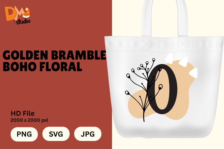 Golden Bramble Boho Floral Monogram