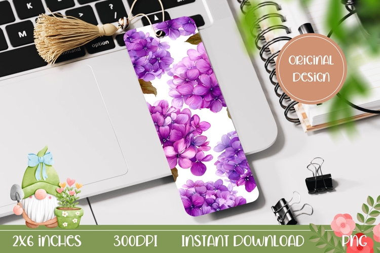 Printable Bookmark Design, Purple Hydrangea Bookmark PNG