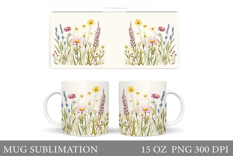Wildflowers Mug Sublimation. Flowers Mug Wrap Design