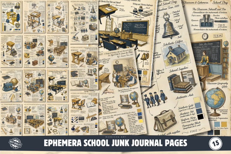 Ephemera School Junk Journal Pages