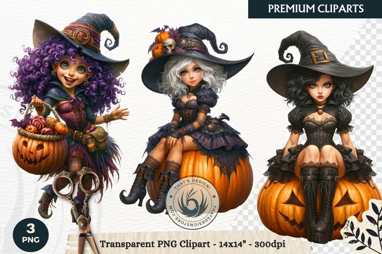Whimsical Halloween Little Witch Gothic Png Clipart graphic