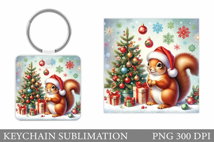Christmas Squirrel Keychain. Christmas Keychain Design