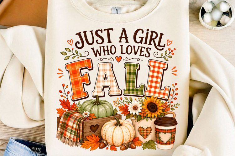 Just A Girl Who Loves Fall PNG Cozy Autumn Pumpkin Sublima